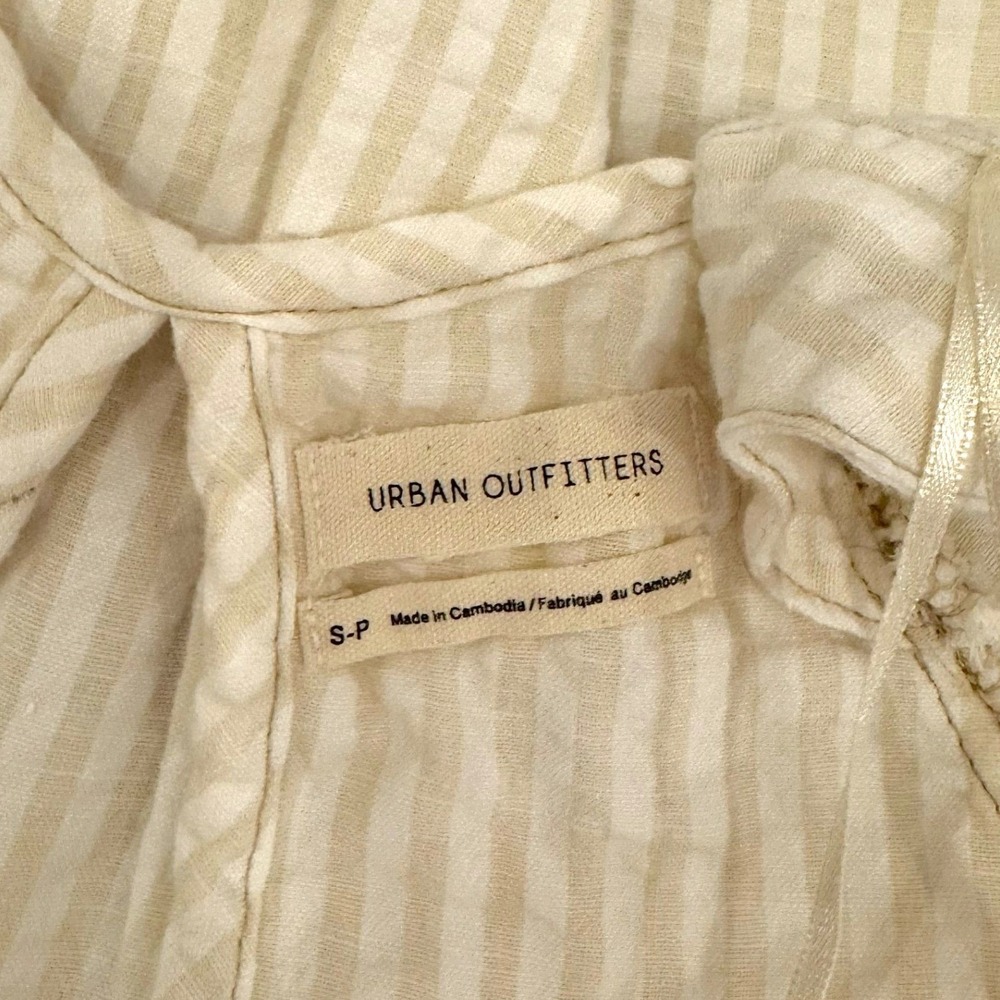 URBAN OUTFITTERS Cream Gingham Puff Sleeve Square Neck Mini‎ Dress S P - Picture 8 of 9